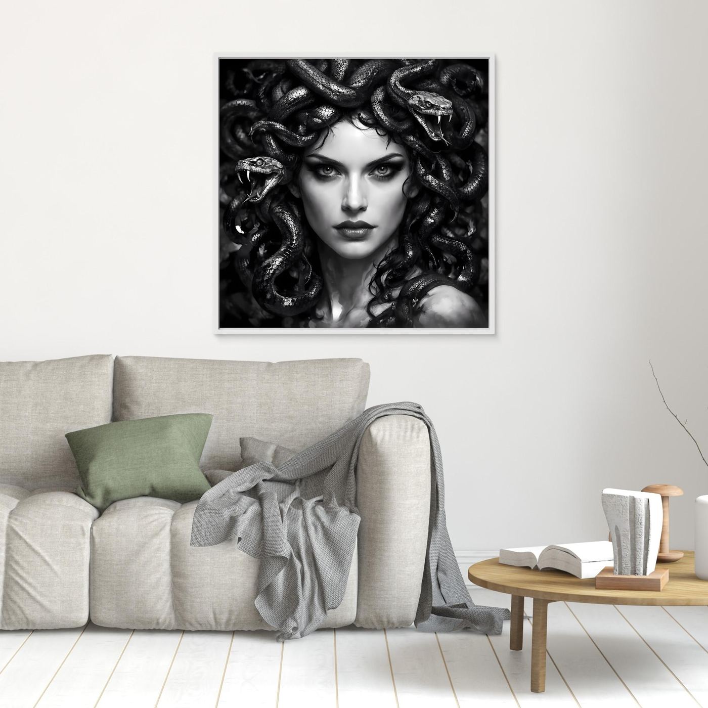 Leinwand Mystische Medusa im Schlangenkleid | Düsteres Mythologie Wandbild