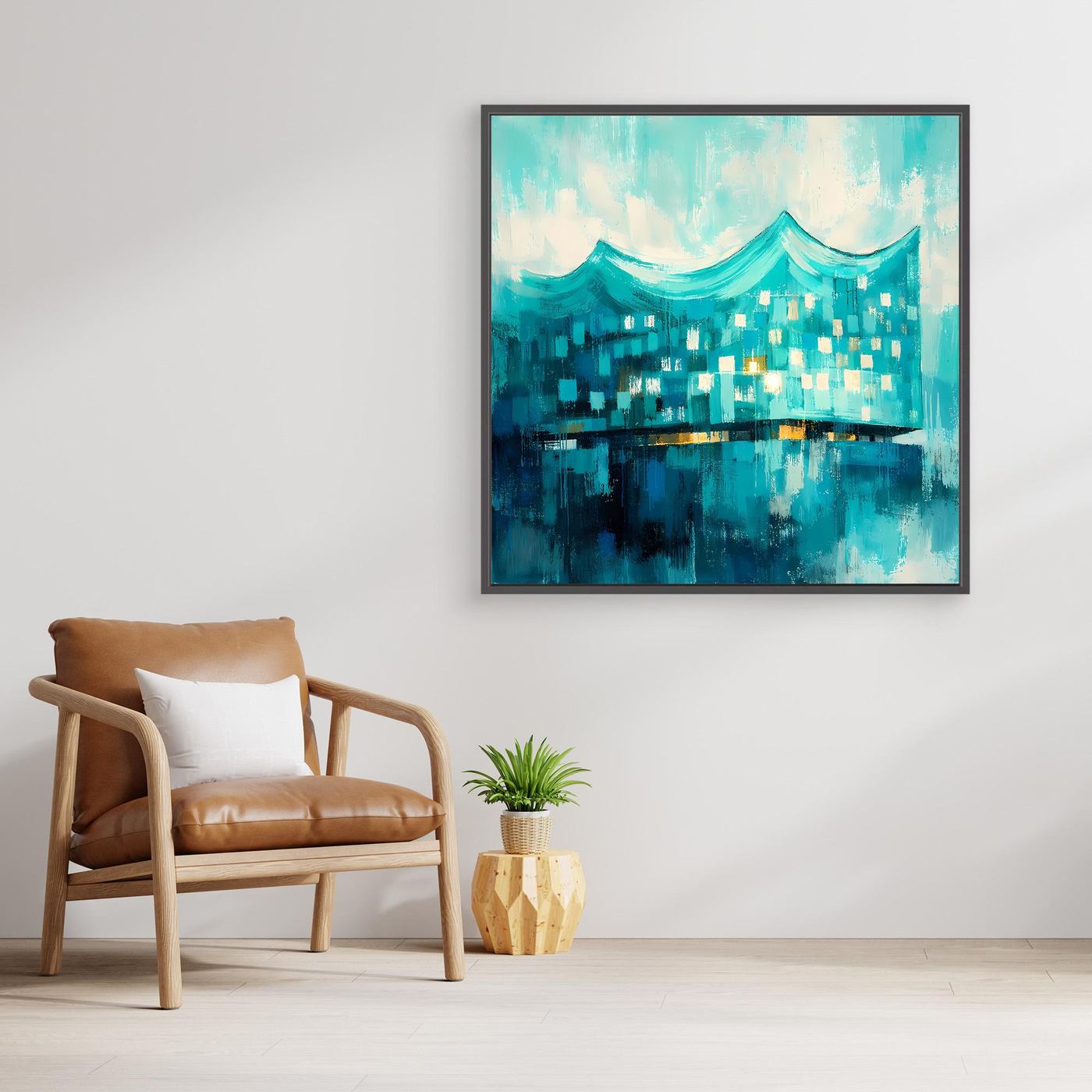 Leinwand Elbphilharmonie Wellen in Türkis | Abstraktes Architektur‑Wandbild