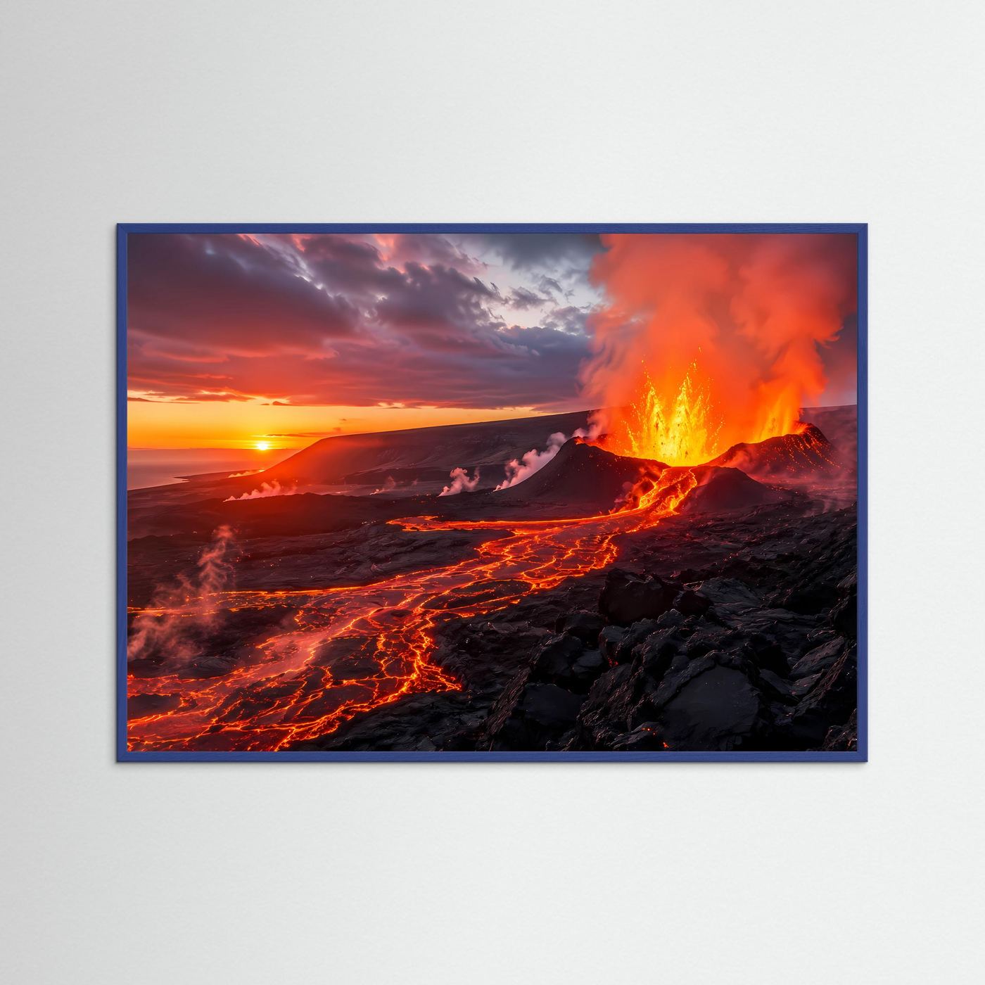 Dramatischer Vulkanausbruch bei Sonnenuntergang | Gewaltiges Lava-Poster Querformat