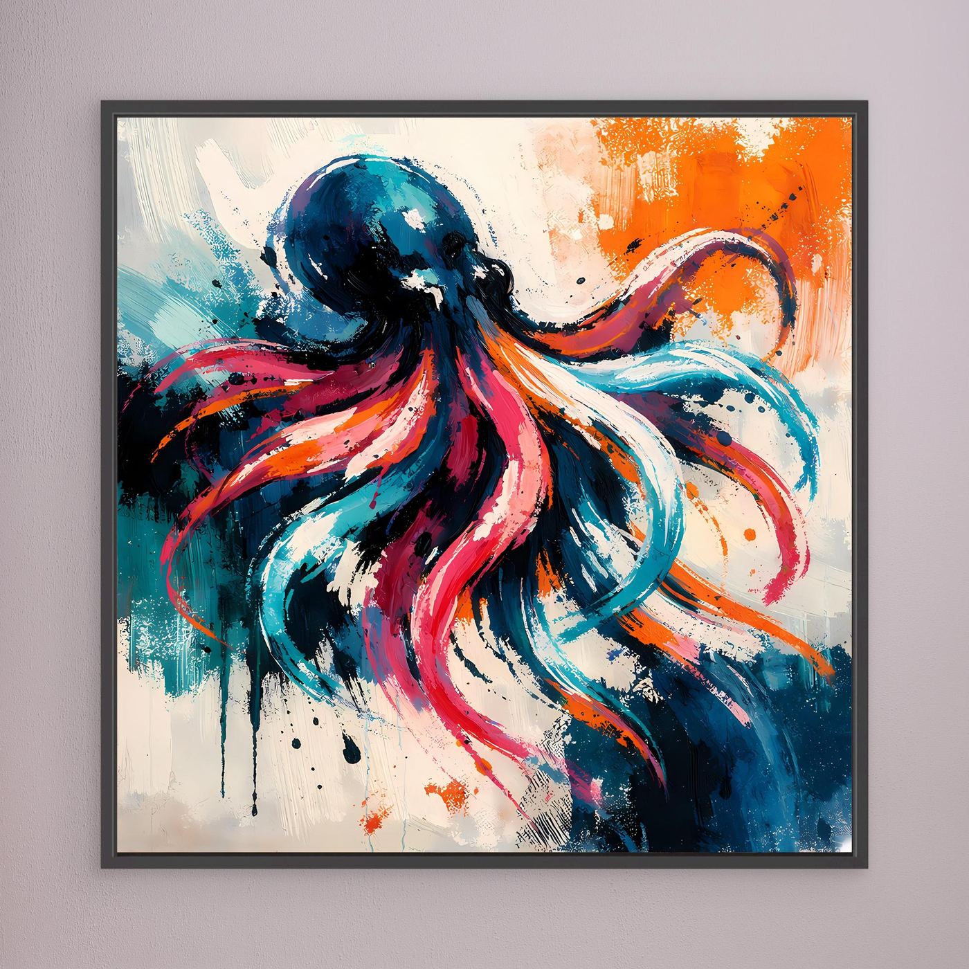 Leinwand Dynamischer Oktopus im Farbenmeer | Abstraktes Krake Wandbild