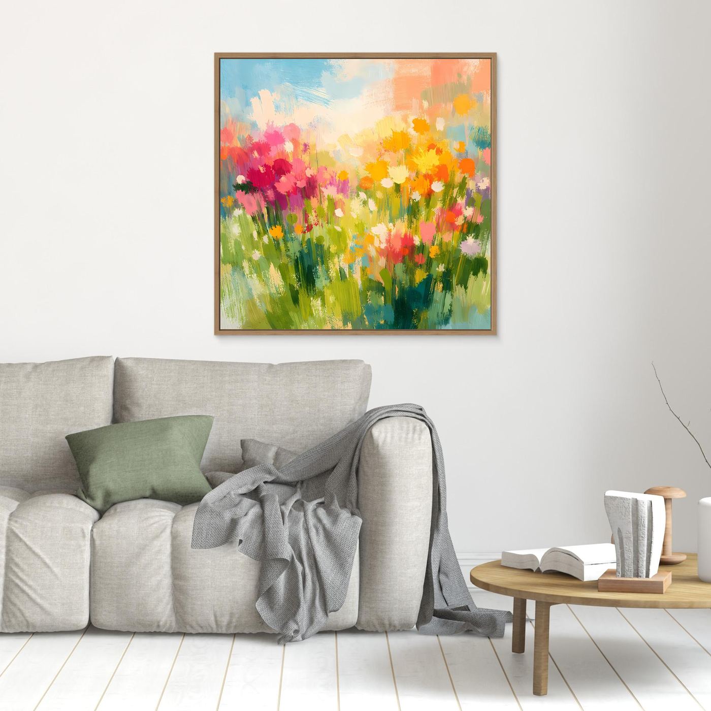 Leinwand Abstrakte Sommerwiese mit Wildblumen | Modernes Blumen Wandbild Bunt