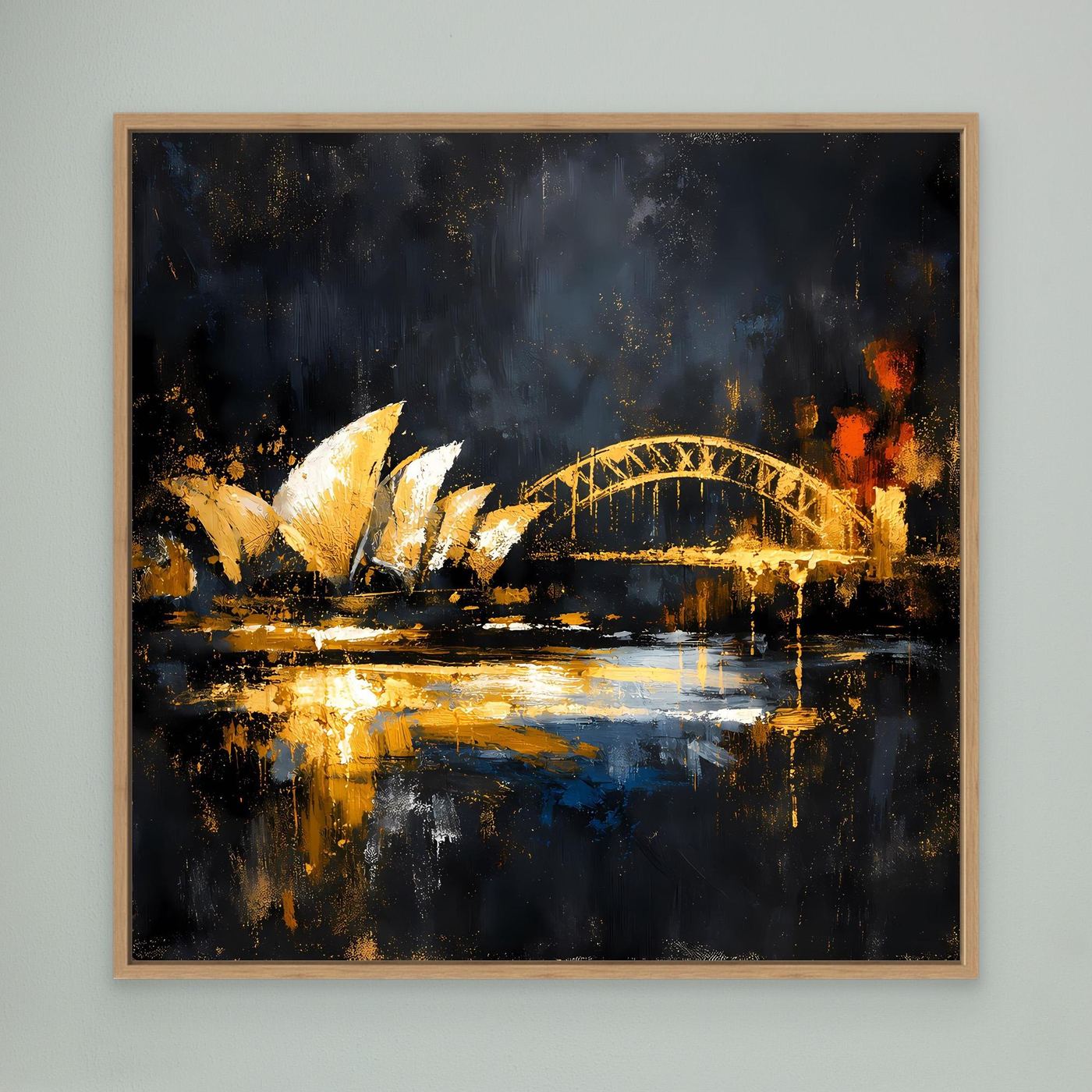 Leinwand Goldene Skyline von Sydney bei Nacht | Modernes Australien Wandbild