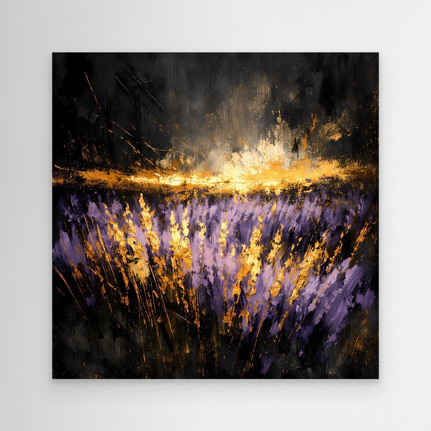 Leinwand Mystisches Lavendelfeld bei Nacht | Abstraktes Natur Wandbild Moderne Kunst