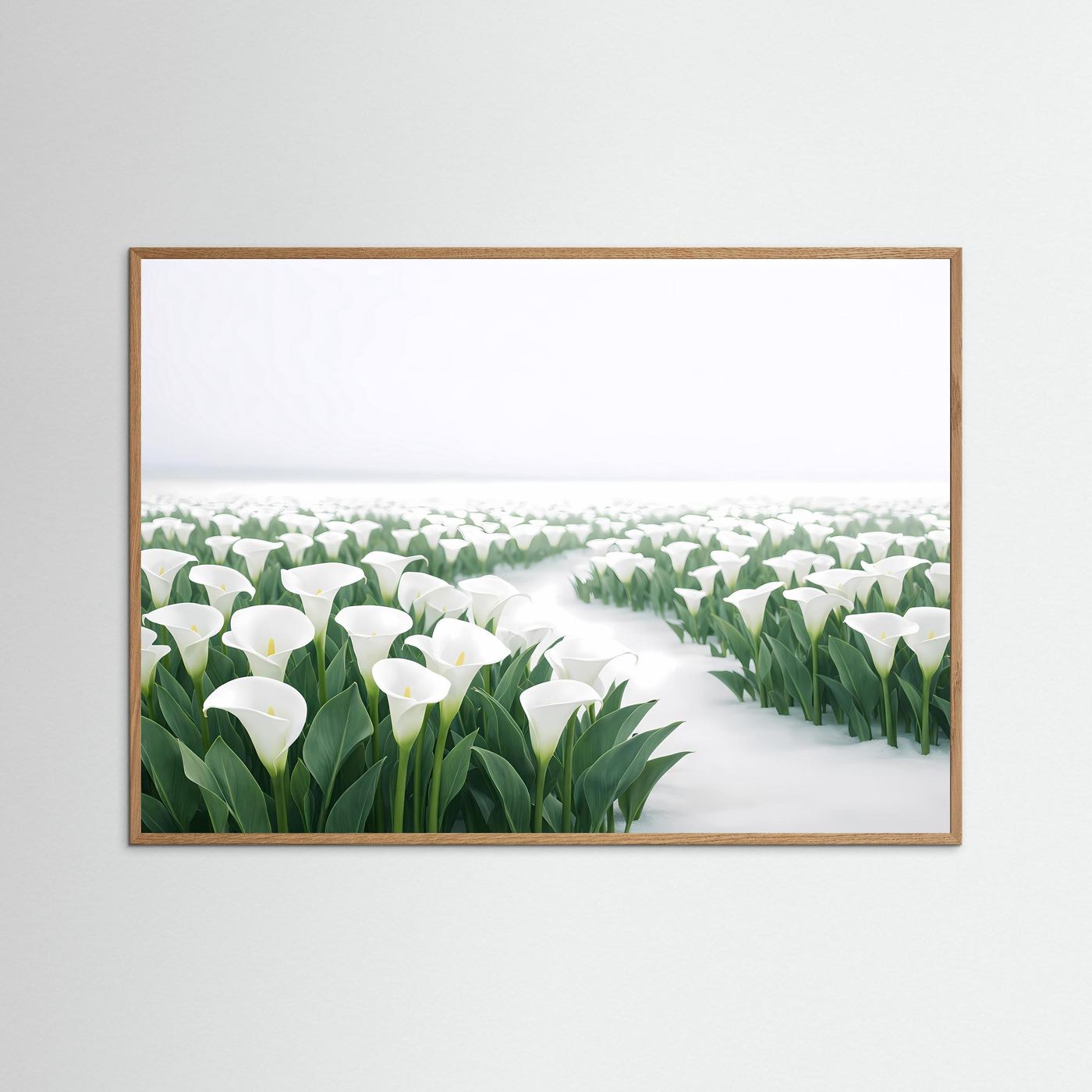Weiße Calla Lilien im Schnee | Elegantes Blumen & Natur Poster Querformat