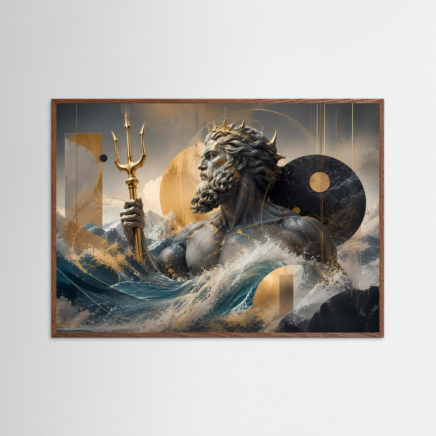 Poseidon mit goldenem Dreizack | Mythologische Meereskunst in Gold & Petrol