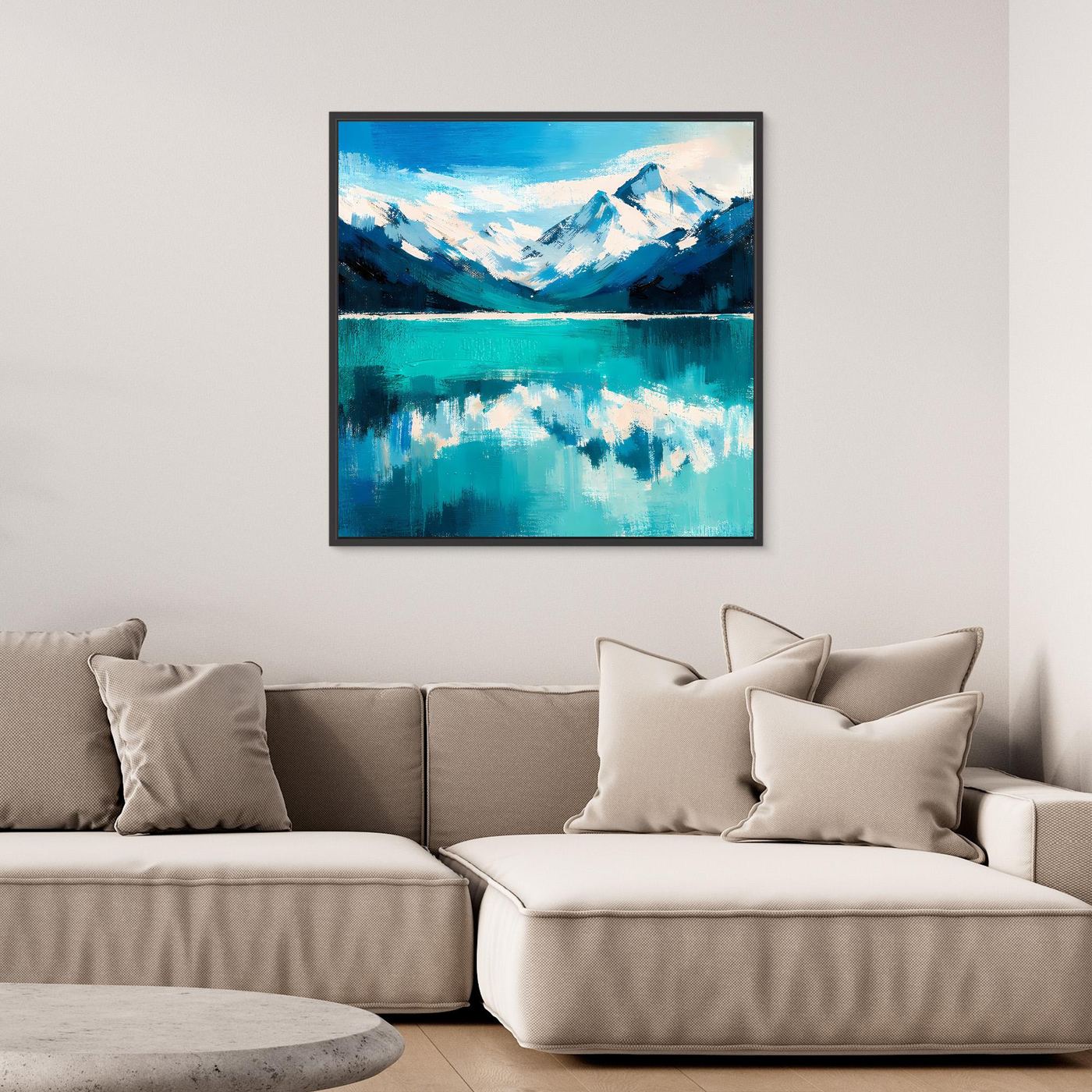 Leinwand Abstraktes Bergsee Gemälde | Modernes Alpines Wandbild Türkis Blau