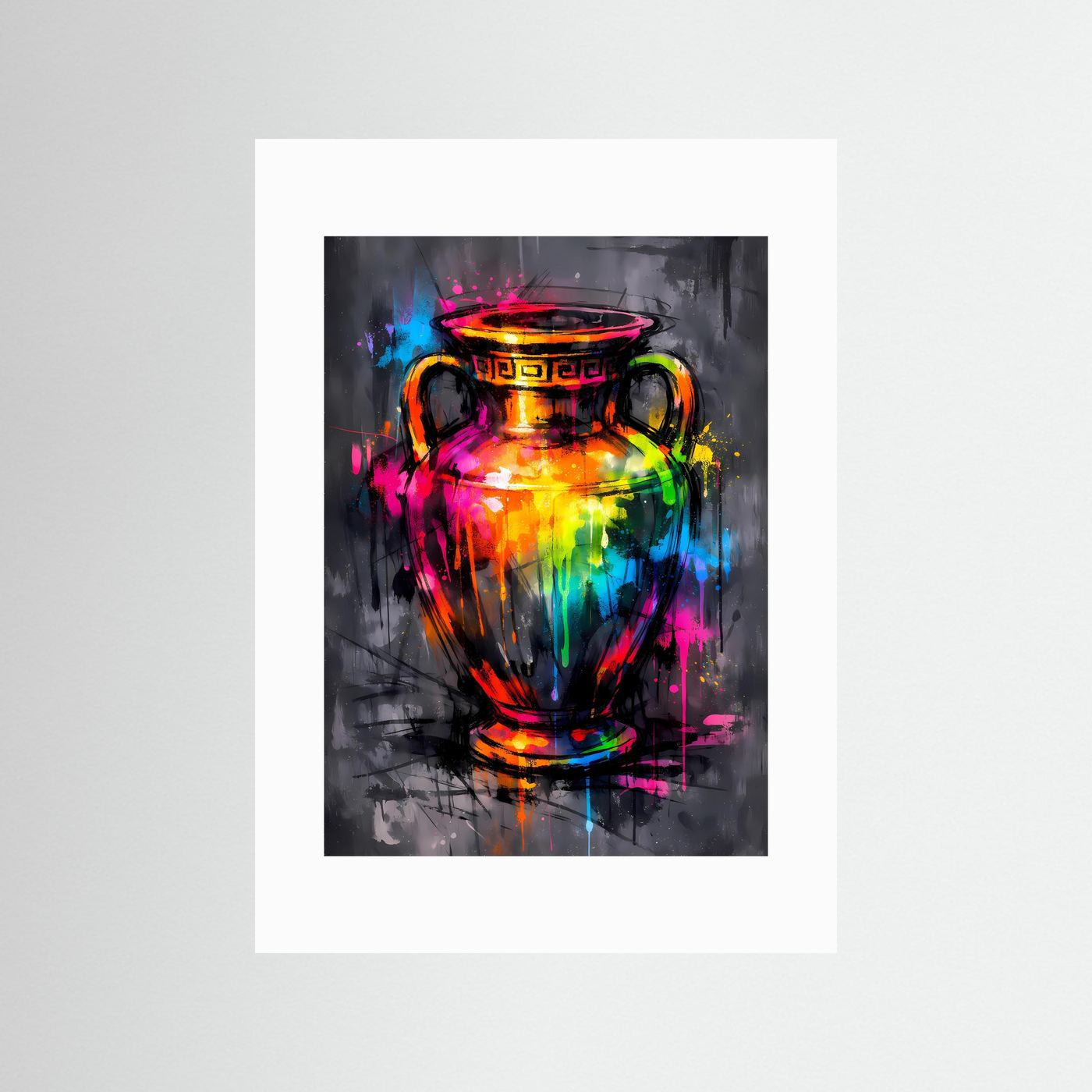 The Neon Amphora | Luxuriöses Amphoren Poster Bunt & Dunkel | Abstraktes Vase Kunstposter Hochformat