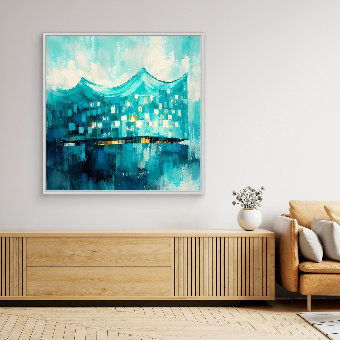 Leinwand Elbphilharmonie Wellen in Türkis | Abstraktes Architektur‑Wandbild
