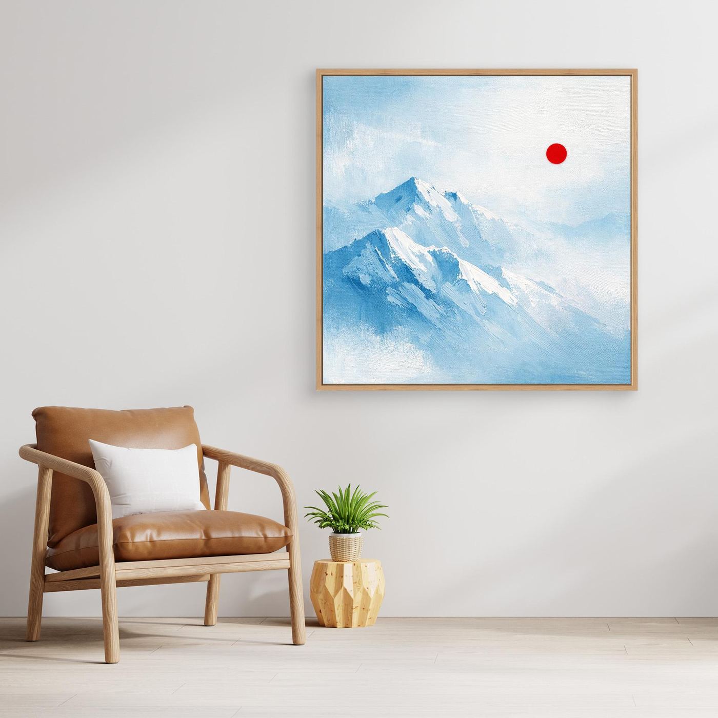 Leinwand Abstraktes Zugspitze Berg Wandbild | Alpin Minimalistisch Blau Weiß