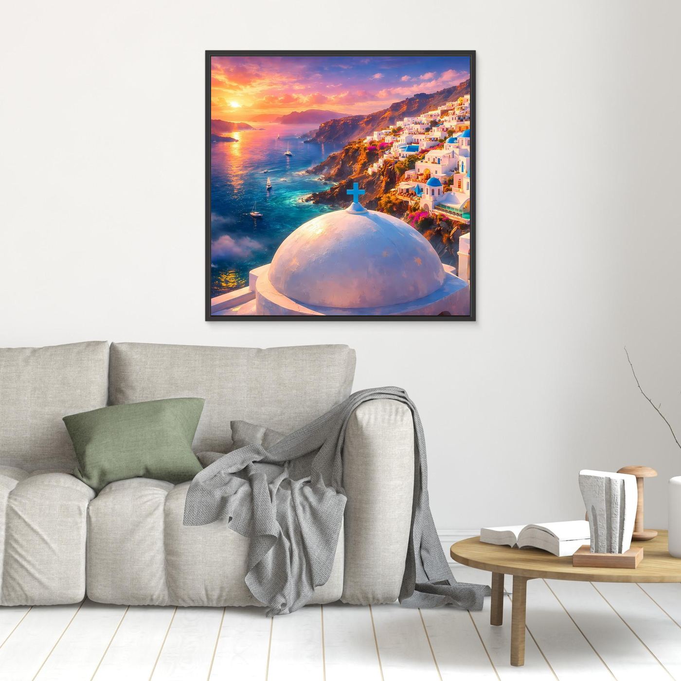 Leinwandbild Traumhaftes Santorini bei Sonnenuntergang | Maritimes Urlaubsflair