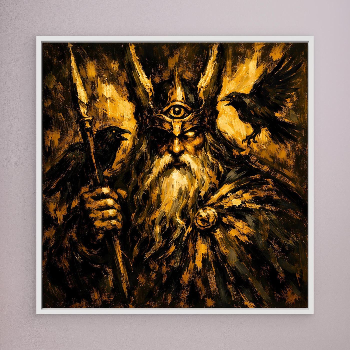 Leinwand Mythischer Allvater Odin in Goldoptik | Abstraktes Wikinger Götter Wandbild