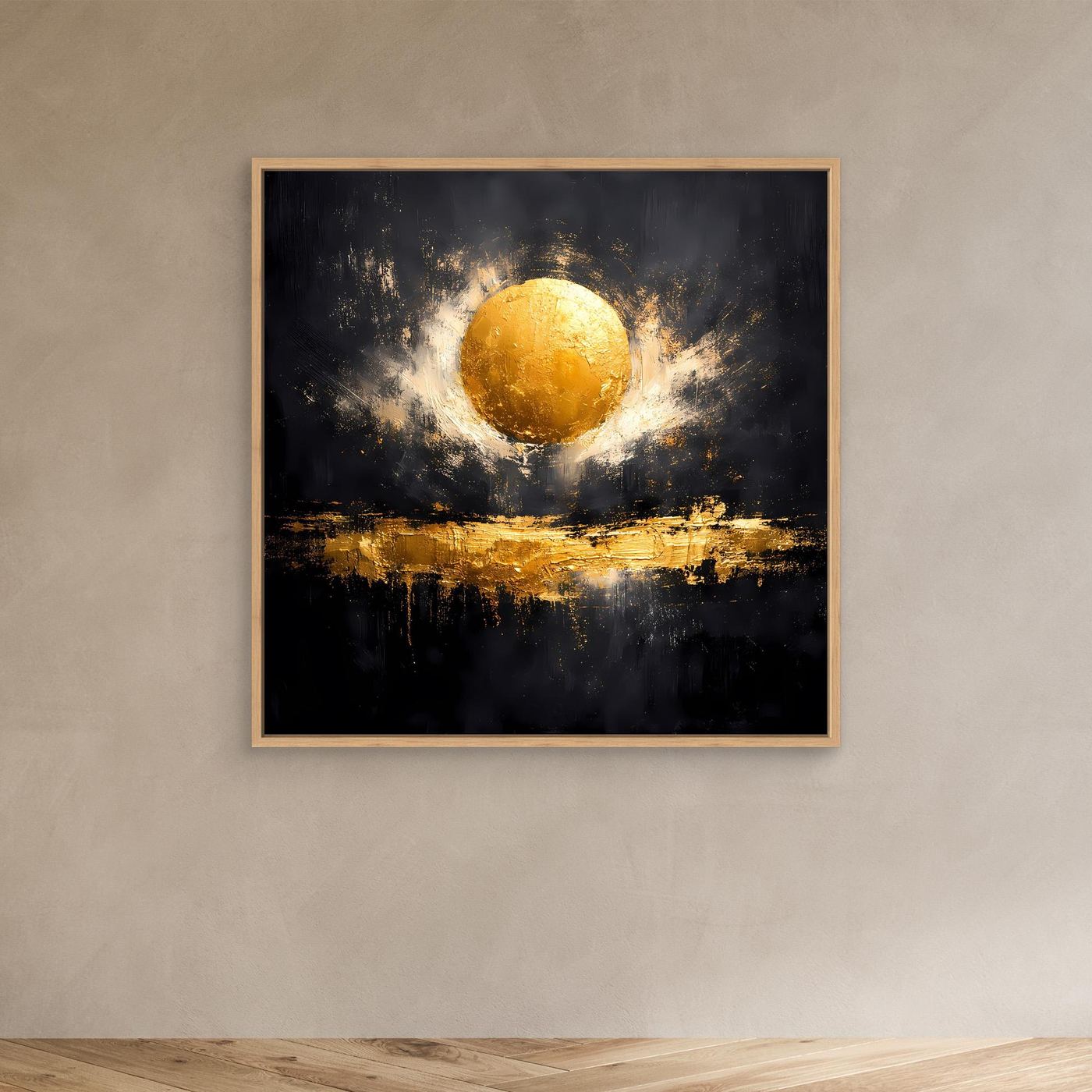 Leinwand Abstrakter Goldener Vollmond | Modernes Kosmisches Wandbild