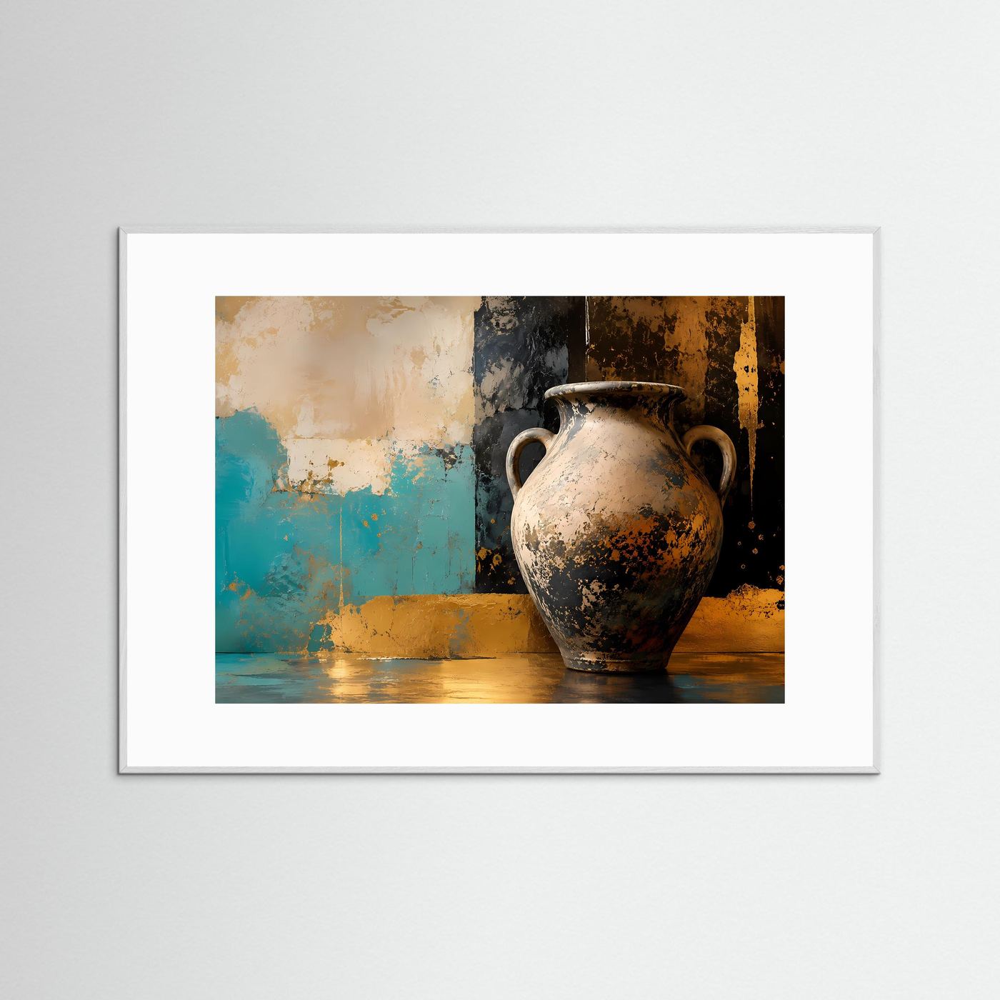 Antike Amphore in Gold & Petrol | Modernes Wandbild mit Vintage-Art & Textur