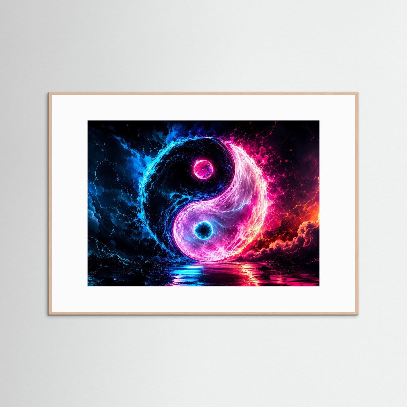 Yin Yang Neon Energie | Kosmische Balance in Blau & Pink