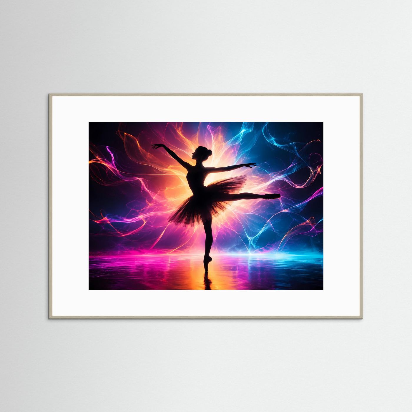 Ballerina Silhouette Poster Querformat | Neon Abstrakte Tanzkunst | Moderne Elegante Wanddekoration