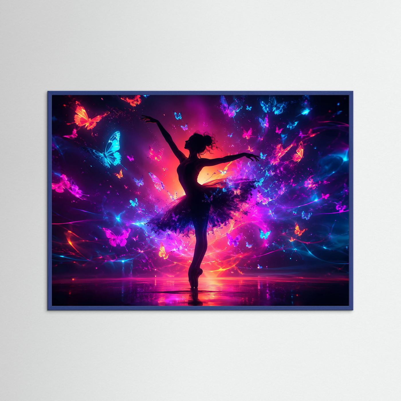 Ballerina Poster | Schmetterlinge Wandbild | Abstrakte Tanzkunst | Neon Fantasy Wanddekoration Modern
