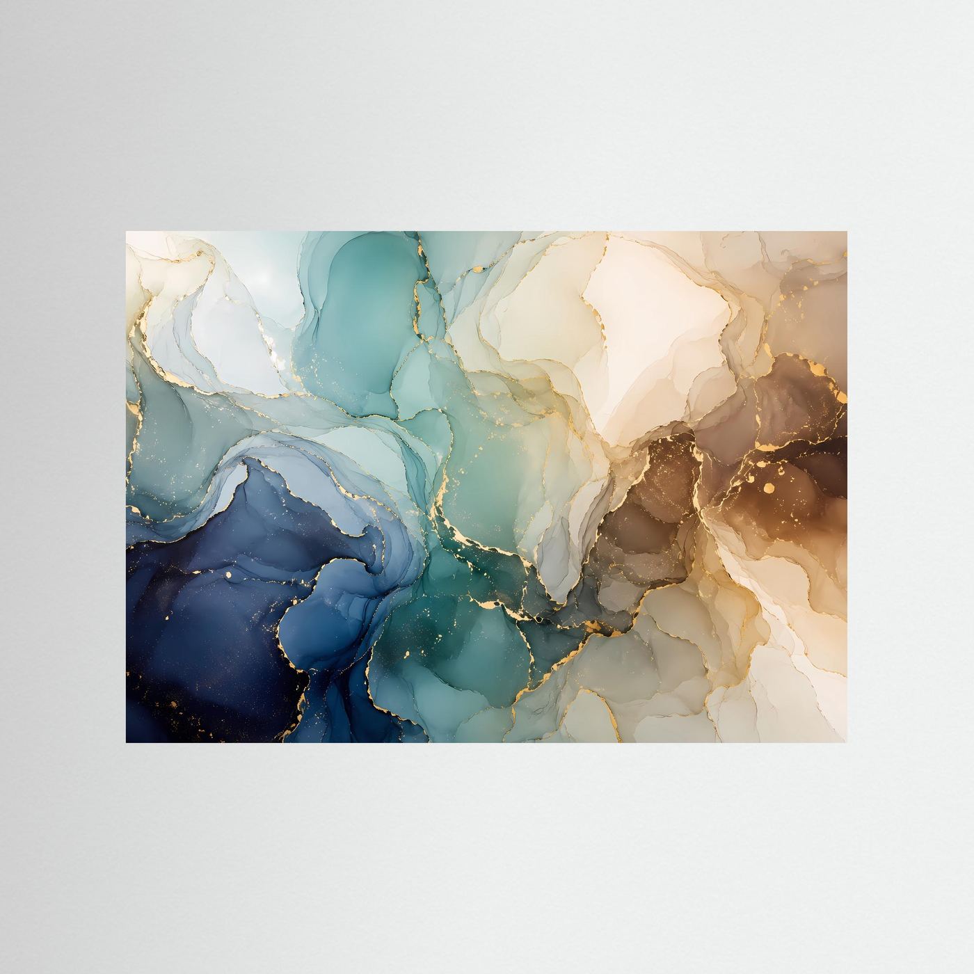 Abstrakte Alcohol Ink Poster | Blau Gold Wandkunst | Moderne Marmor Textur | Elegante Fluid Art | Luxuriöse Leinwand