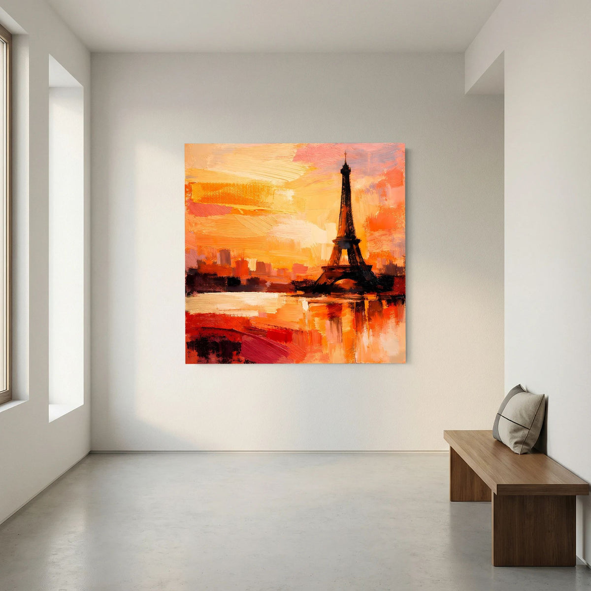 Leinwand Abstraktes Eiffelturm Paris Gemälde | Modernes Romantisches Wandbild Sonnenuntergang