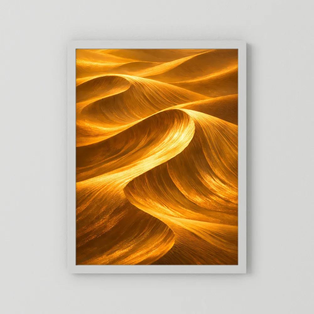 Wüstenlandschafts-Poster mit weißem Rahmen, abstrakte goldene Sanddünen