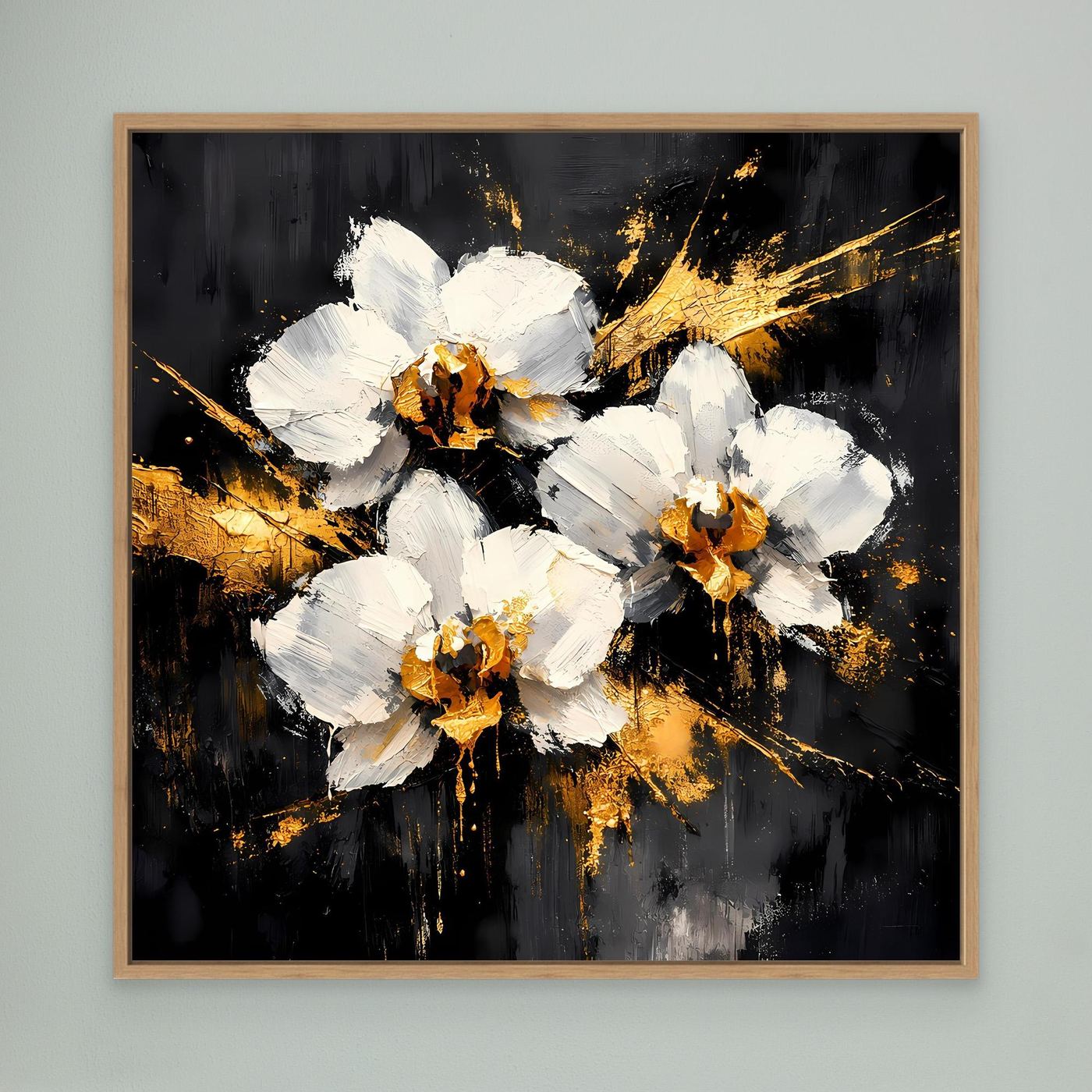 Leinwand Elegante Orchideen in Weiß und Gold | Modernes Abstraktes Blumen Wandbild