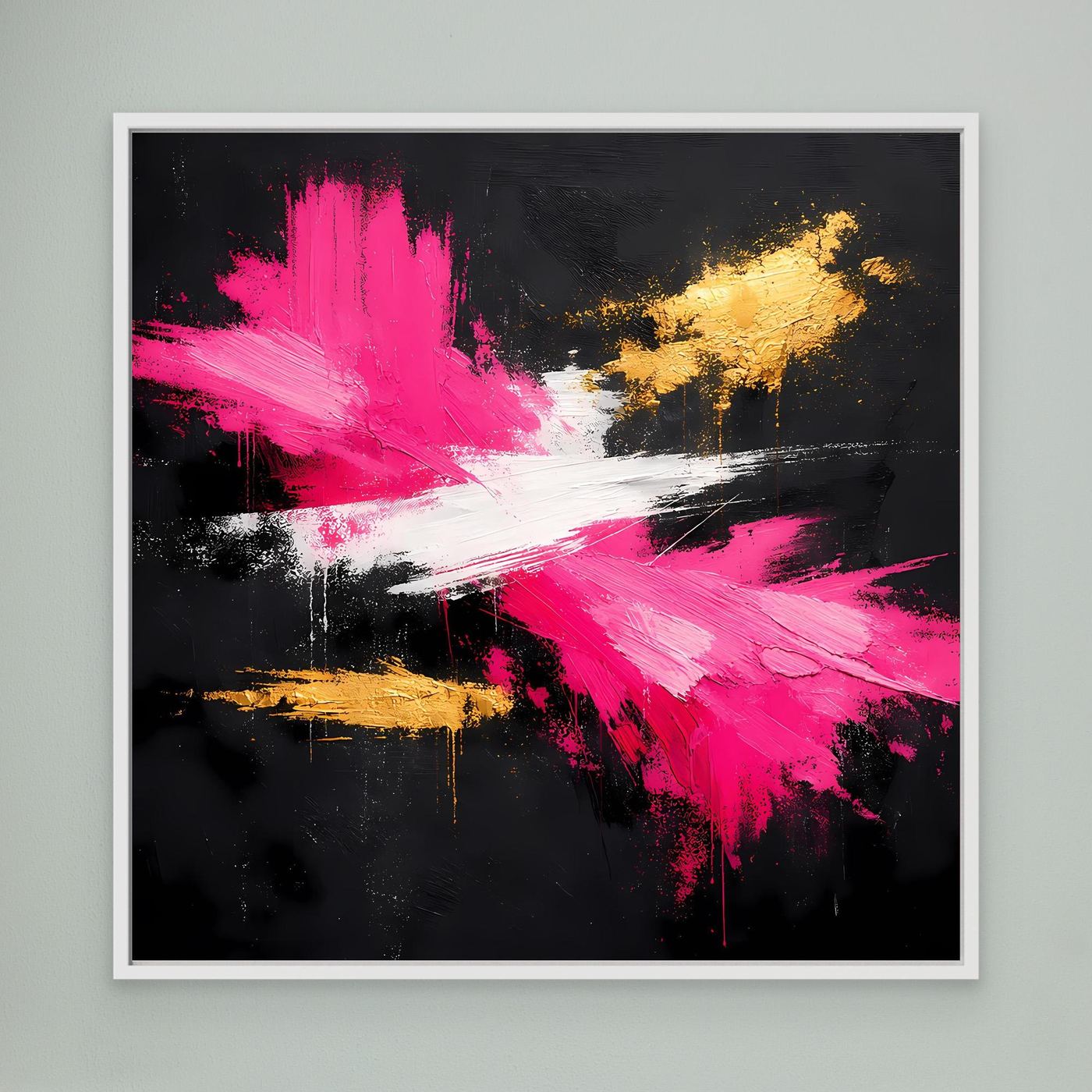 Leinwand Abstraktes Farbfeuerwerk in Pink & Gold | Modernes Acryl-Stil Wandbild
