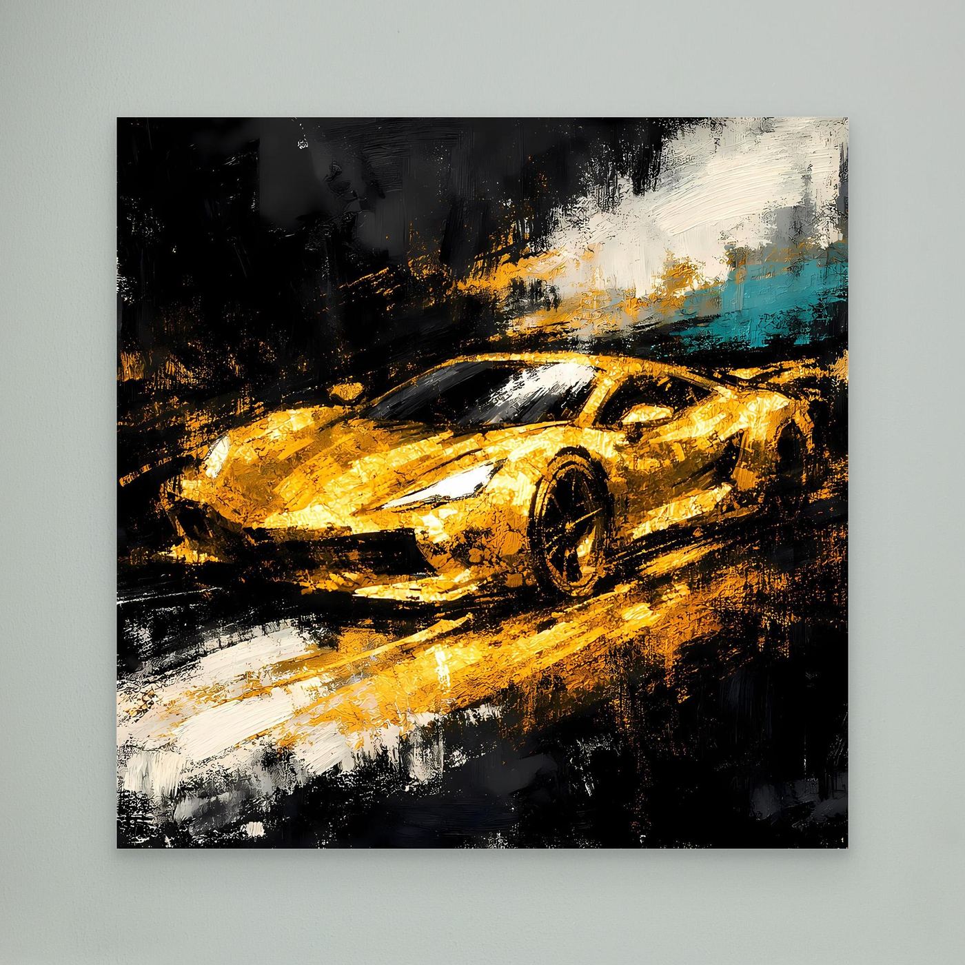 Leinwand Goldener Supersportwagen | Modernes Abstraktes Rennsport Wandbild