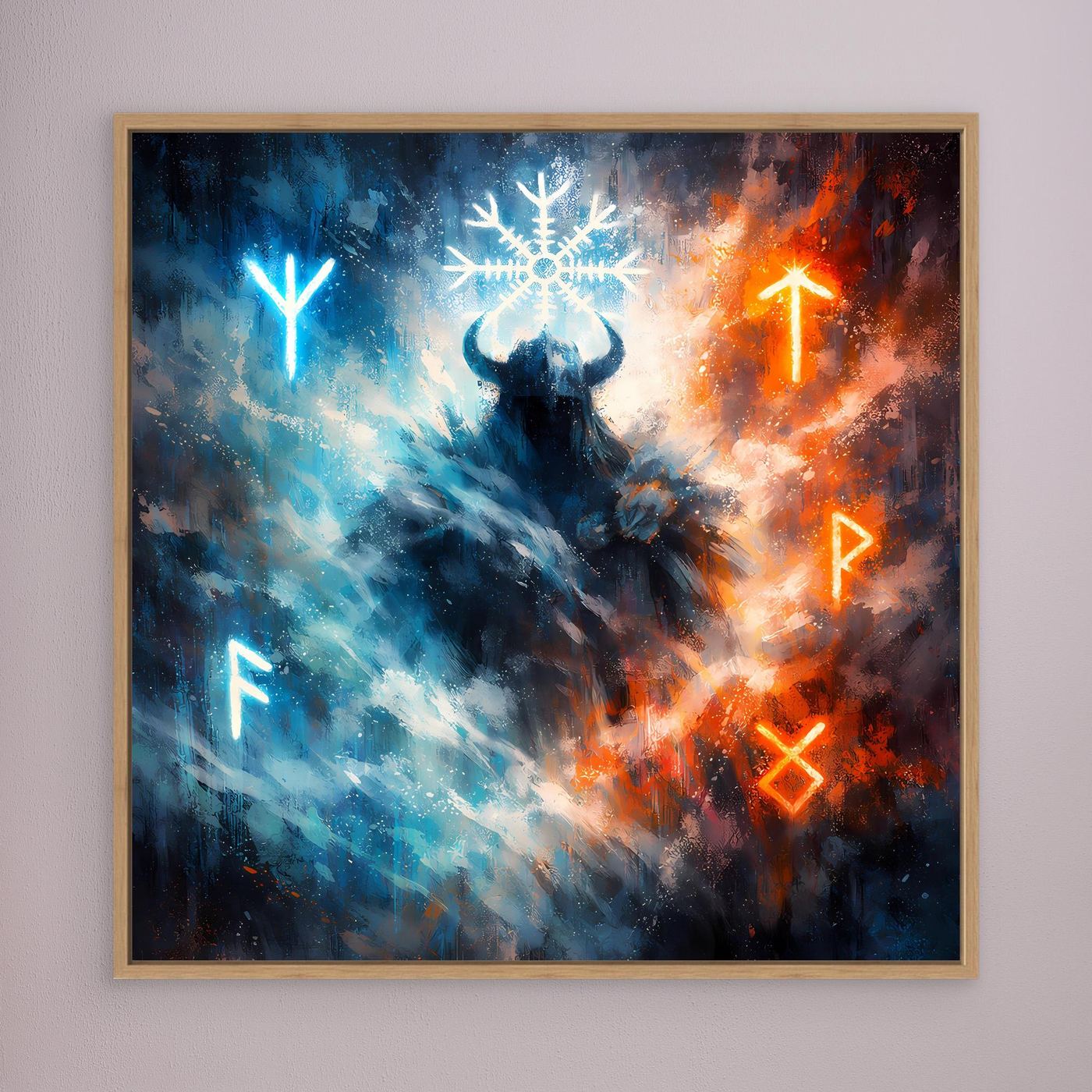 Leinwand Wikinger Krieger mit Runen | Mystisches Nordisches Wandbild auf echter Leinwand