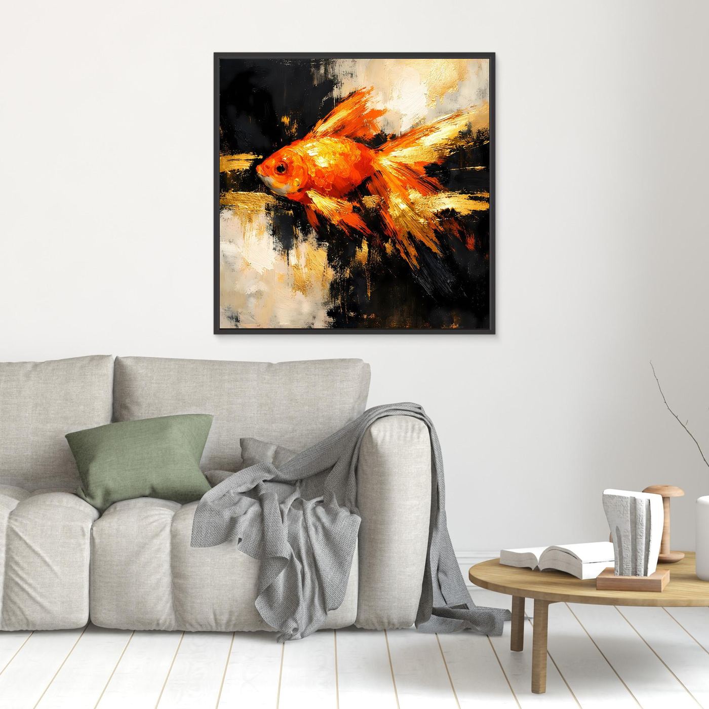 Leinwand Dynamischer Goldfisch in Orange und Gold | Abstraktes Tier Wandbild