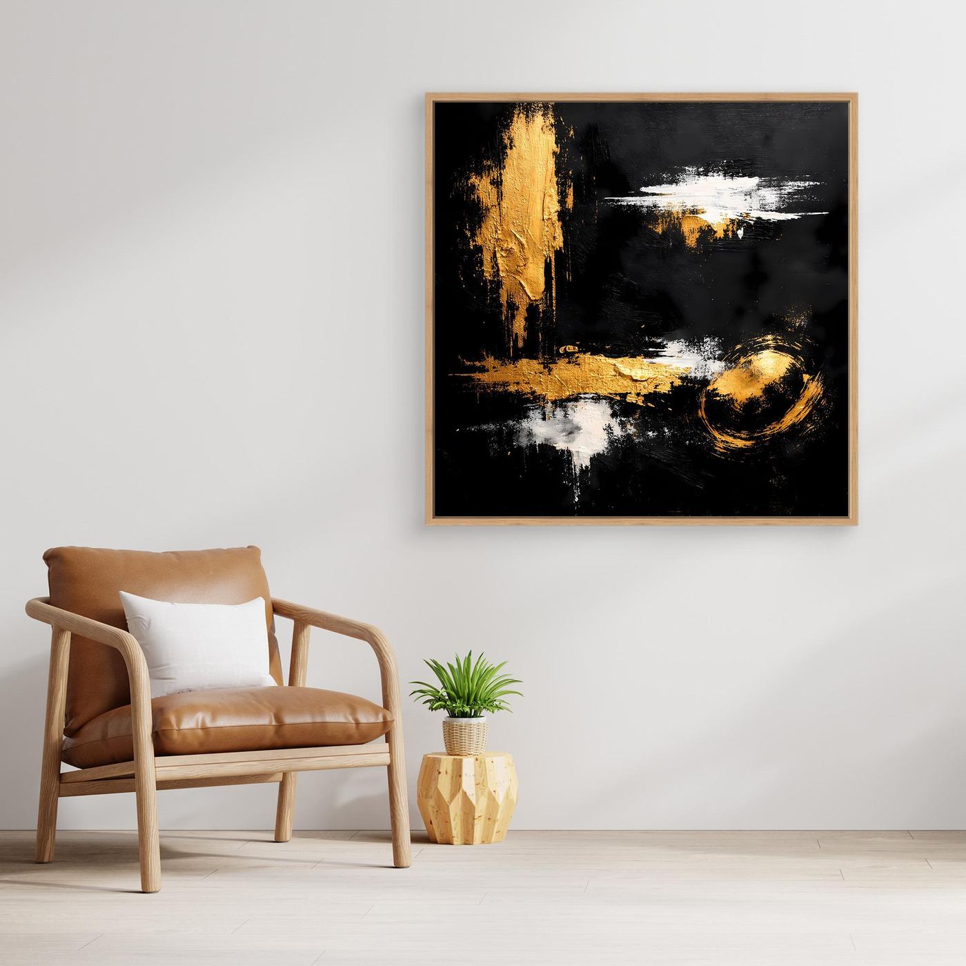 Leinwand Abstraktes Meisterwerk in Gold und Weiß | Modernes Galerie Wandbild