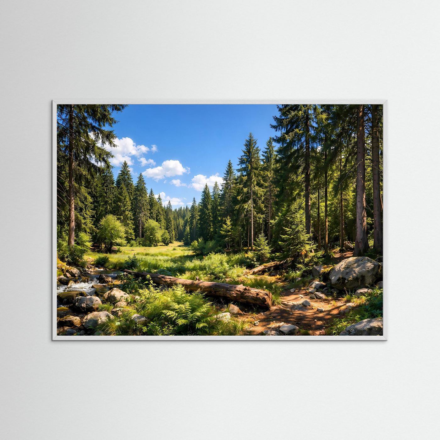 Idyllischer Nadelwald am Bergbach | Panorama Natur Poster Querformat