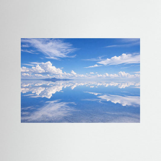 Naturposter im Querformat: Himmelsspiegel im Salzsee mit Wolken, ohne Rahmen