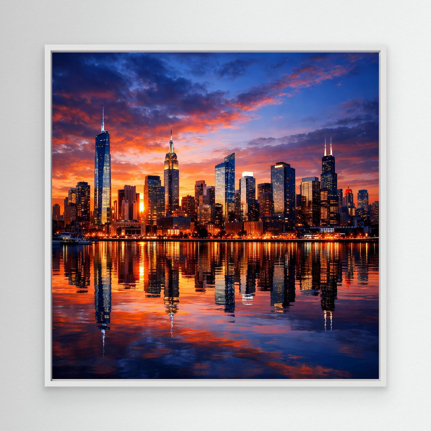 Leinwand Atemberaubende City Skyline im Abendrot | Urbanes New York Stil Wandbild
