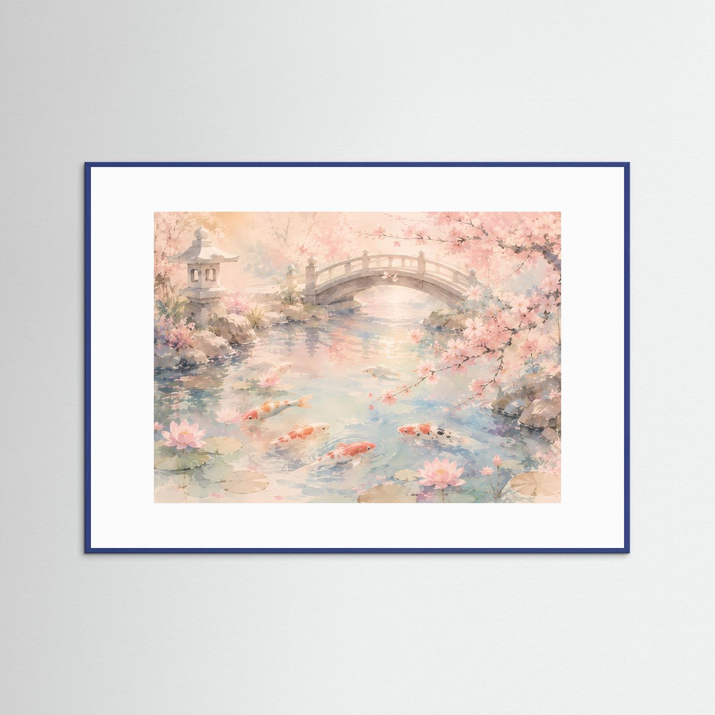 Japanischer Koi-Teich mit Kirschblüten | Zen Garten in Pastell Rosa