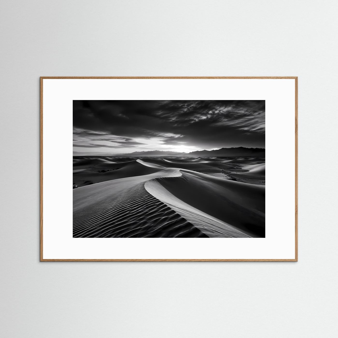Wüsten Poster Schwarz Weiß | Minimalistische Dünen Landschaft | Moderne Fine Art Wandkunst | Monochromes Leinwandbild | Panorama Natur | Elegante Wanddeko