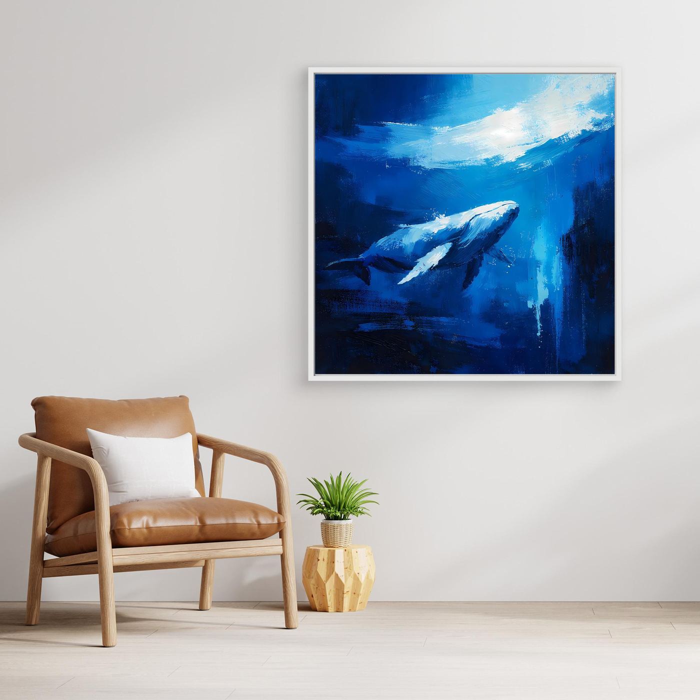 Premium Leinwand Majestätischer Wal im Ozean | Abstraktes Kunst Poster Modernes Blaues Wandbild