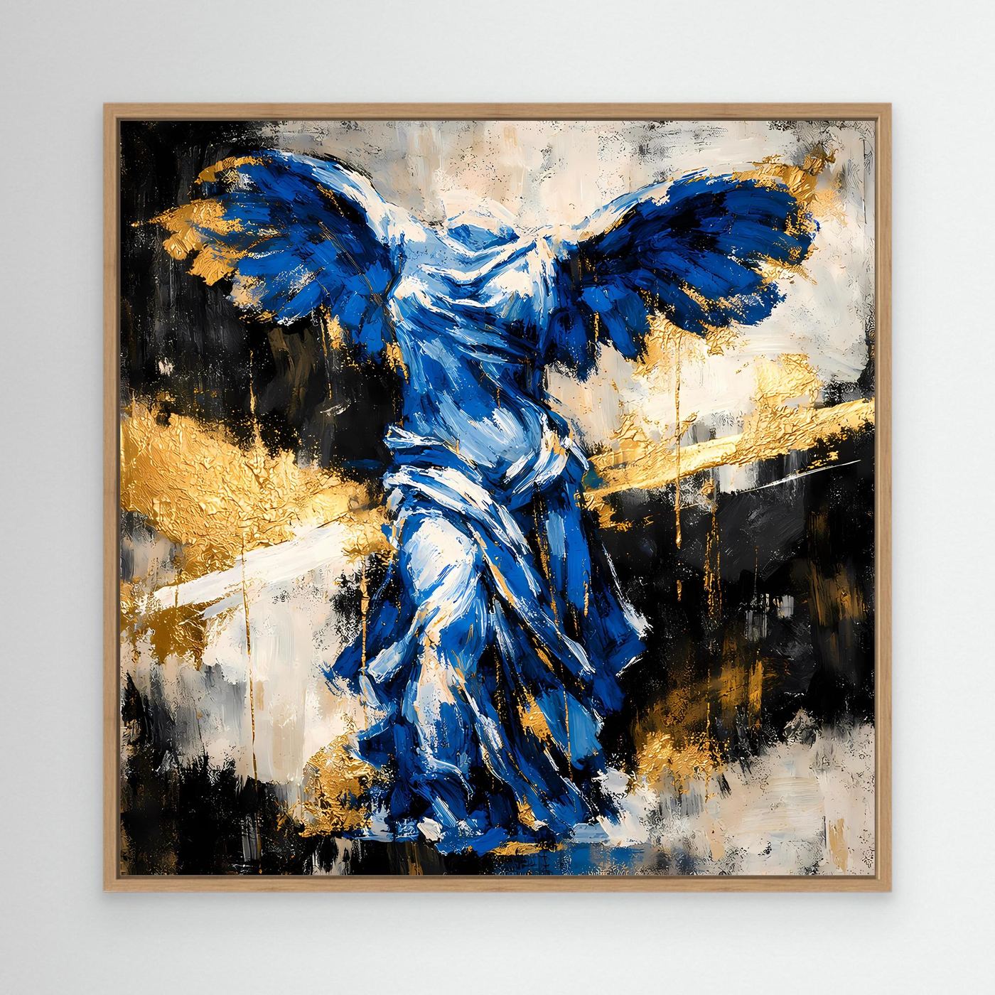 Leinwand Nike von Samothrake in Blau | Abstraktes Skulpturen Wandbild Gold