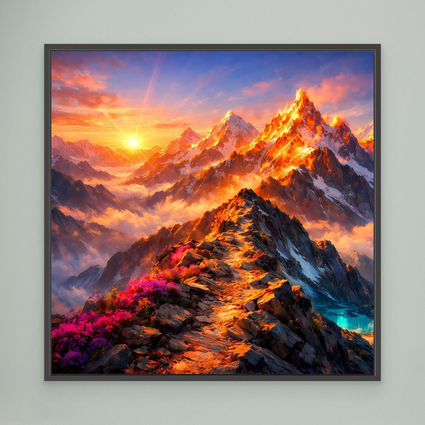 Leinwandbild Sonnenuntergang im Hochgebirge | Majestätisches Wandbild auf echtem Holzkeilrahmen