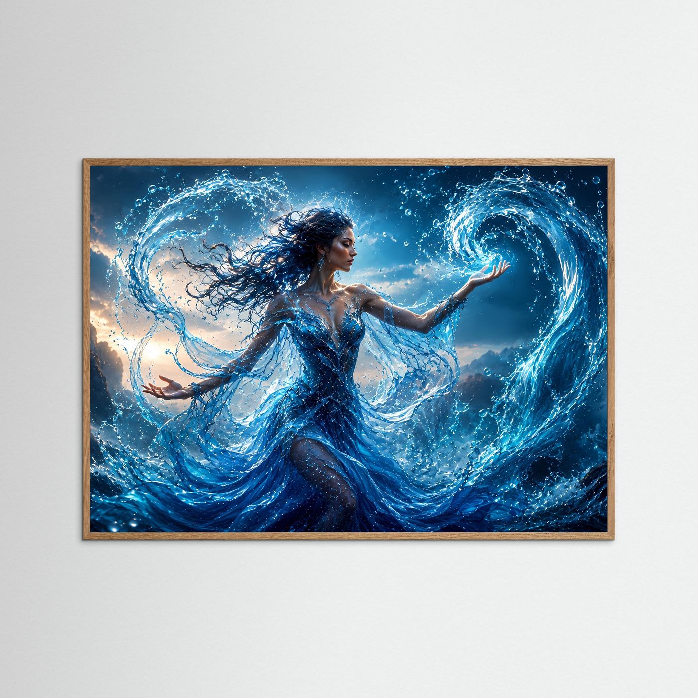 Wassermagierin Poster | Magische Wasserfrau Wandbild | Fantasy Wasserkunst | Mystische Elementar Magie | Fine Art Print
