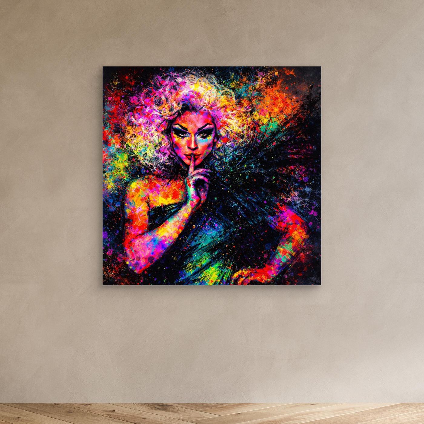 Leinwandbild Drag Queen Pop-Art | Bunte Farbexplosion Wandbild auf Keilrahmen