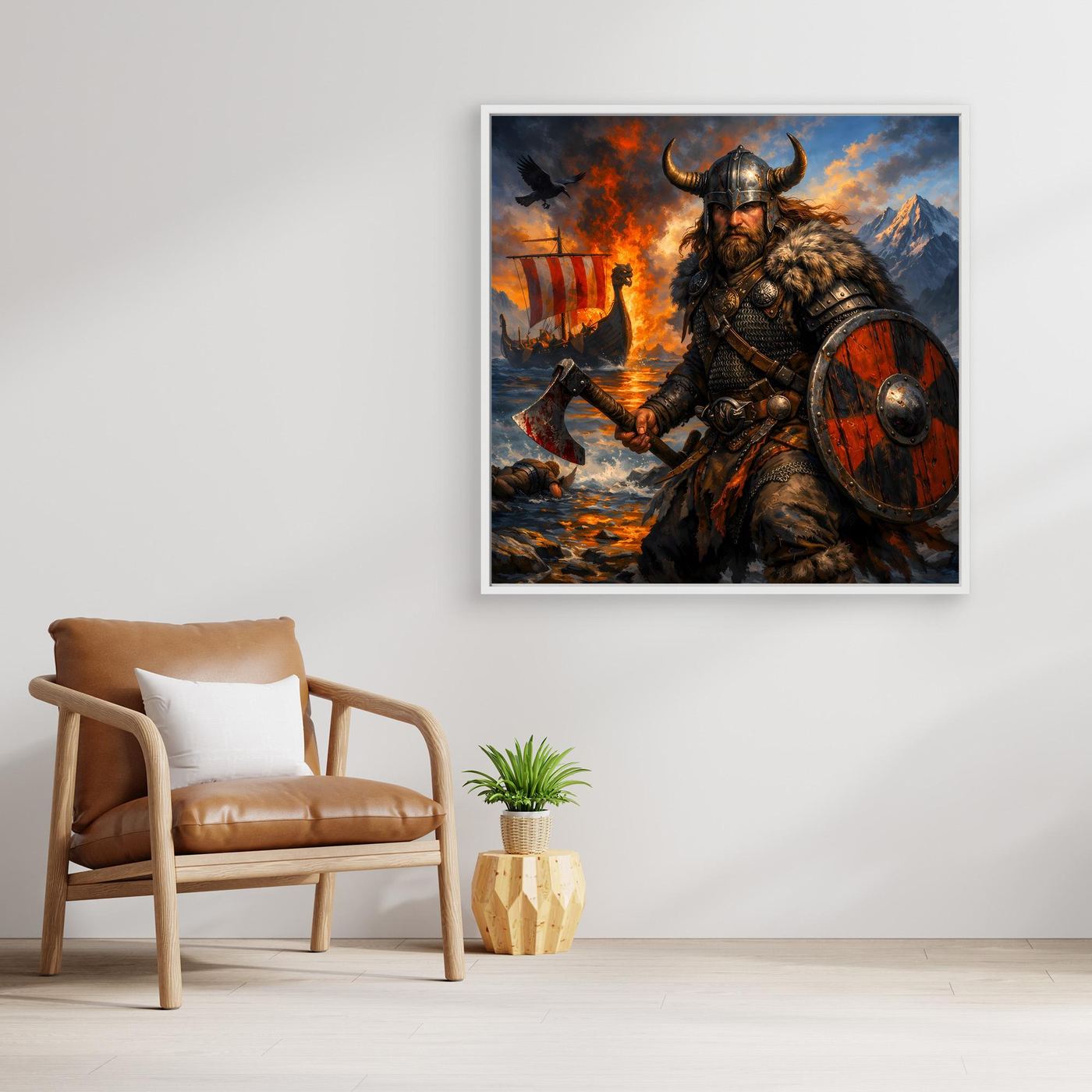 Leinwand Epischer Wikinger-Krieger an der Küste | Modernes Nordisches Wandbild