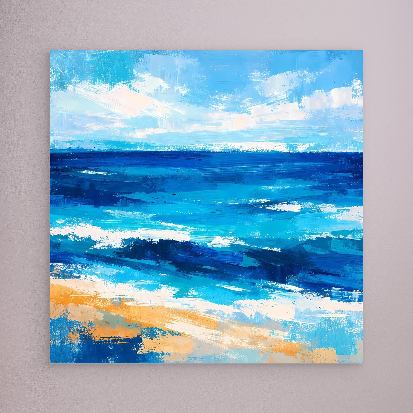 Abstract seascape wall art print in blue without visible frame