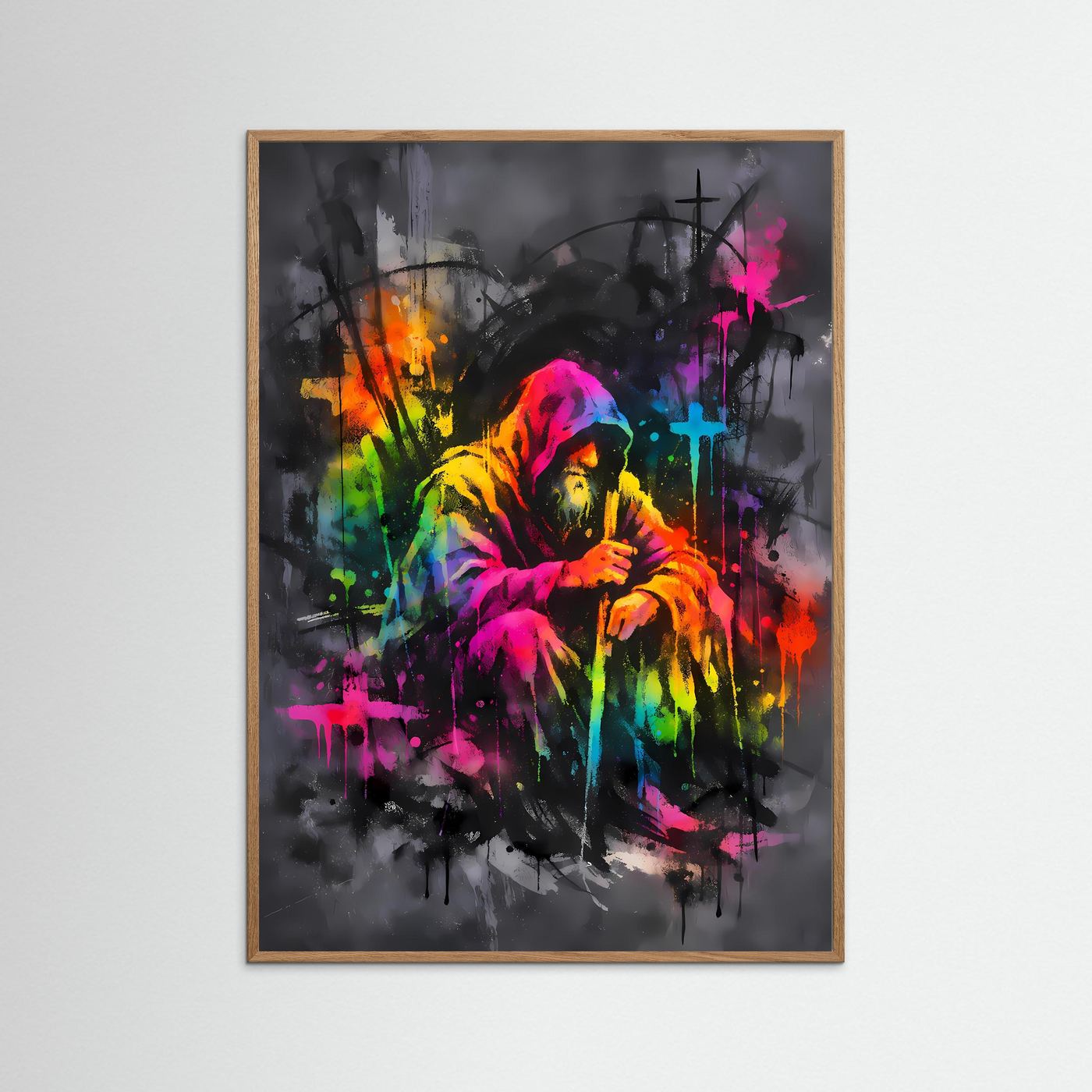 The Neon Hermit | Luxuriöses Mystik Poster Bunt & Dunkel | Abstraktes Magier Kunstposter Hochformat