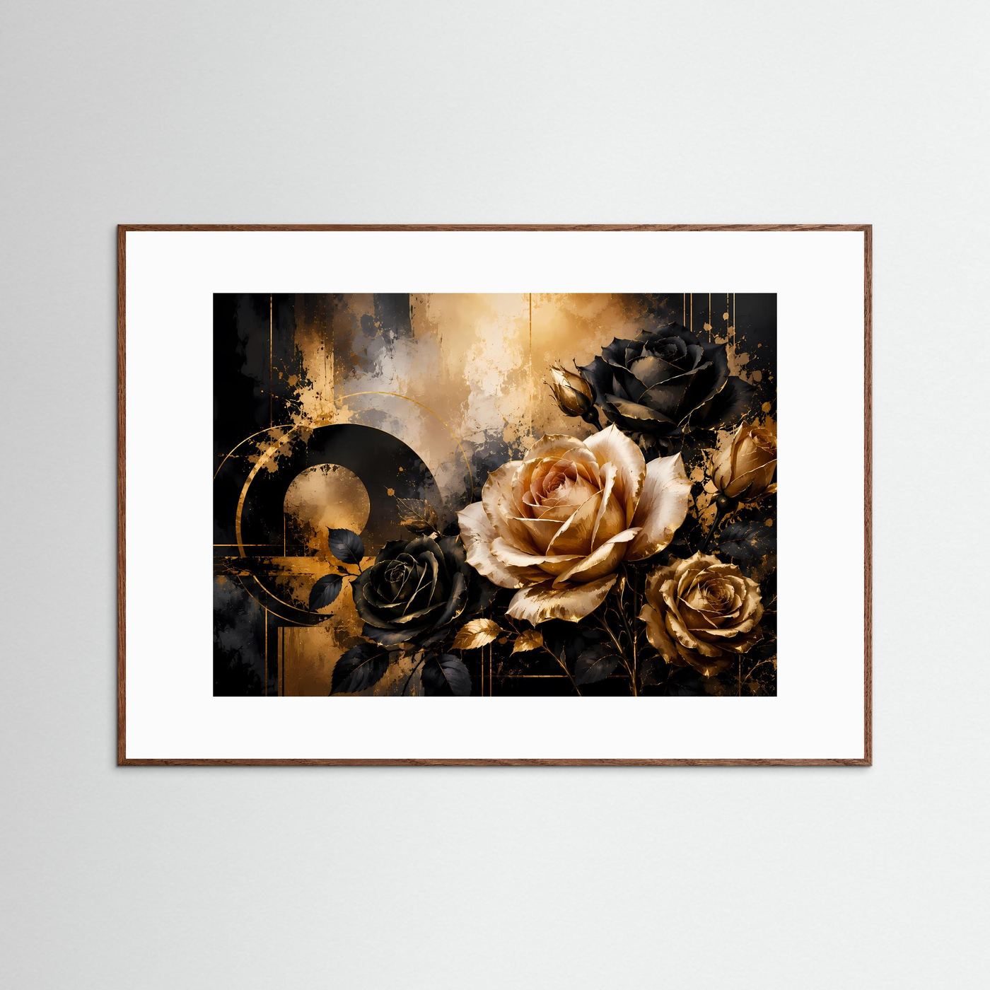 Rosen Poster Querformat | Elegante Blumen in Schwarz, Gold & Creme