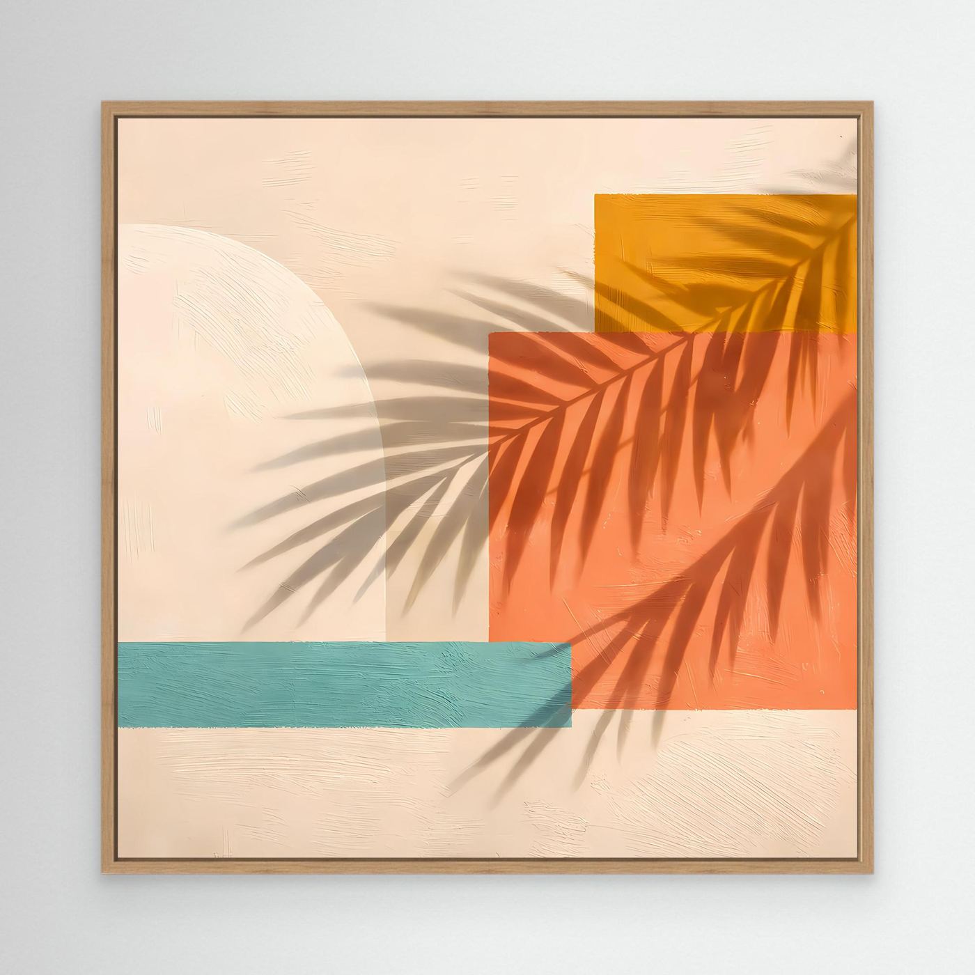 Leinwand Abstrakte Geometrie mit Palmenschatten | Modernes Boho Wandbild Terracotta