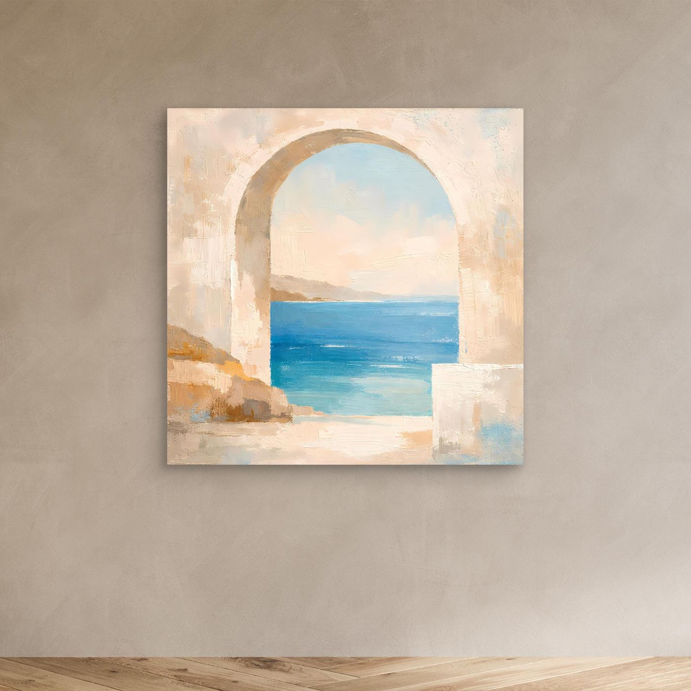 Leinwand Mediterraner Torbogen mit Meerblick | Abstraktes Ozean Wandbild
