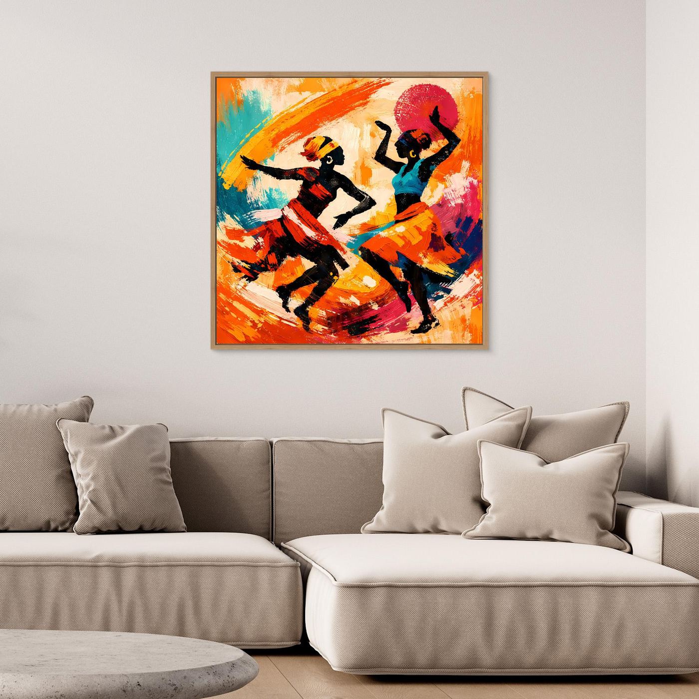Leinwand Tanzende Afrikanerinnen im Sonnenuntergang | Abstraktes Ethno Pop Art Wandbild