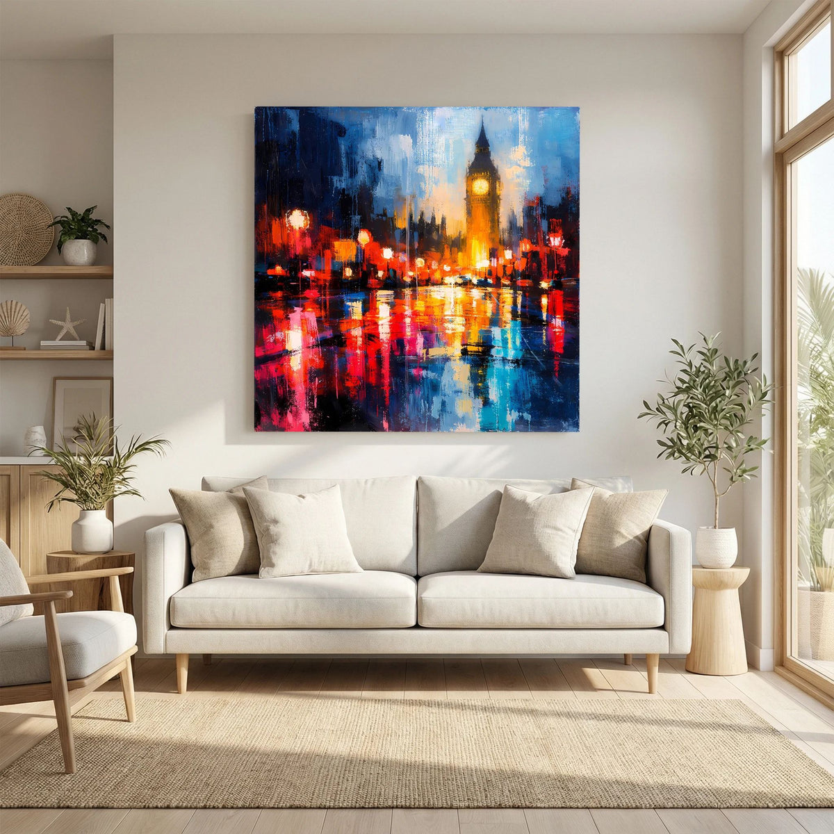 Leinwand Abstraktes Big Ben London Gemälde | Modernes Urbanes Wandbild bei Nacht