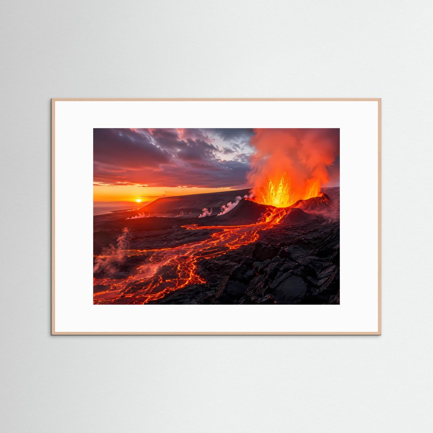 Dramatischer Vulkanausbruch bei Sonnenuntergang | Gewaltiges Lava-Poster Querformat