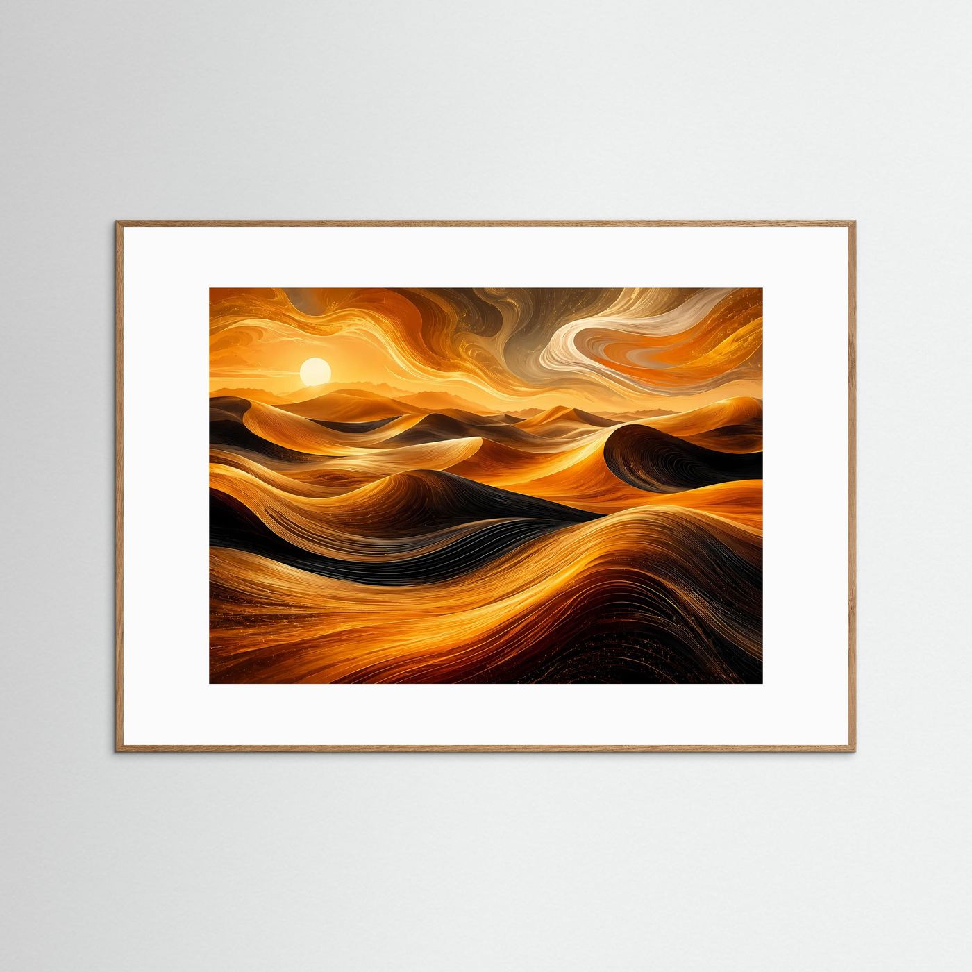 Wüstenlandschaft Poster | Abstrakte Goldene Sanddünen | Moderne Wüstenkunst | Minimalistische Landschaft | Fine Art Wandbild | Elegante Wanddekoration