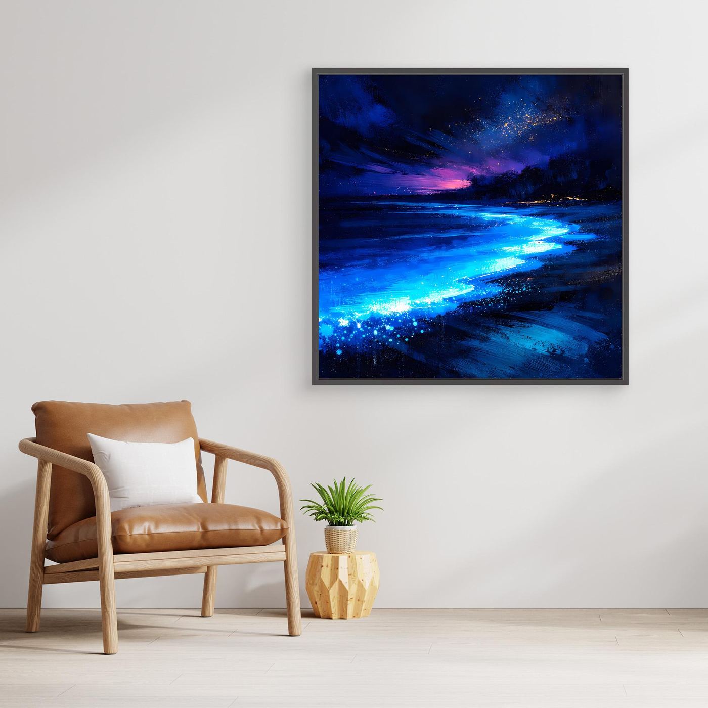 Leinwand Biolumineszierender Strand bei Nacht | Magische Wandkunst auf echter Leinwand